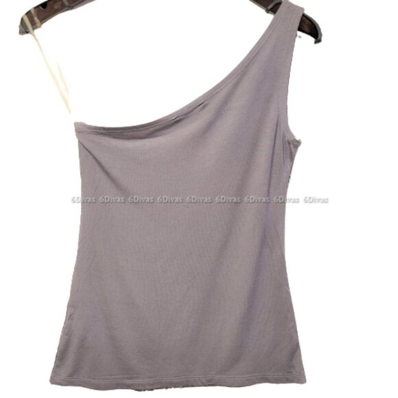 Grey One Shoulder Glitter Cotton  Top Size L - Picture 2 of 6
